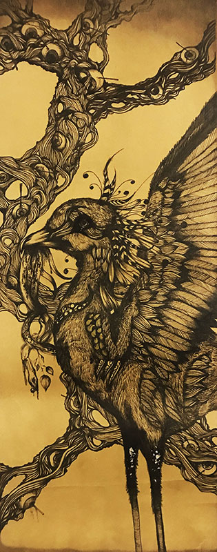 Tangled eagle series: secretary bird by Yula Kim